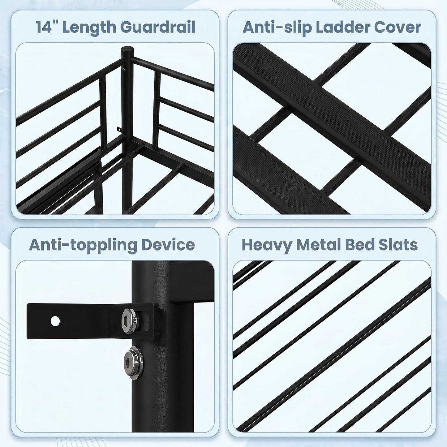 Bunk Bed,Bunk Bed Twin Over Twin with Power Outlet and LED Lights,Black