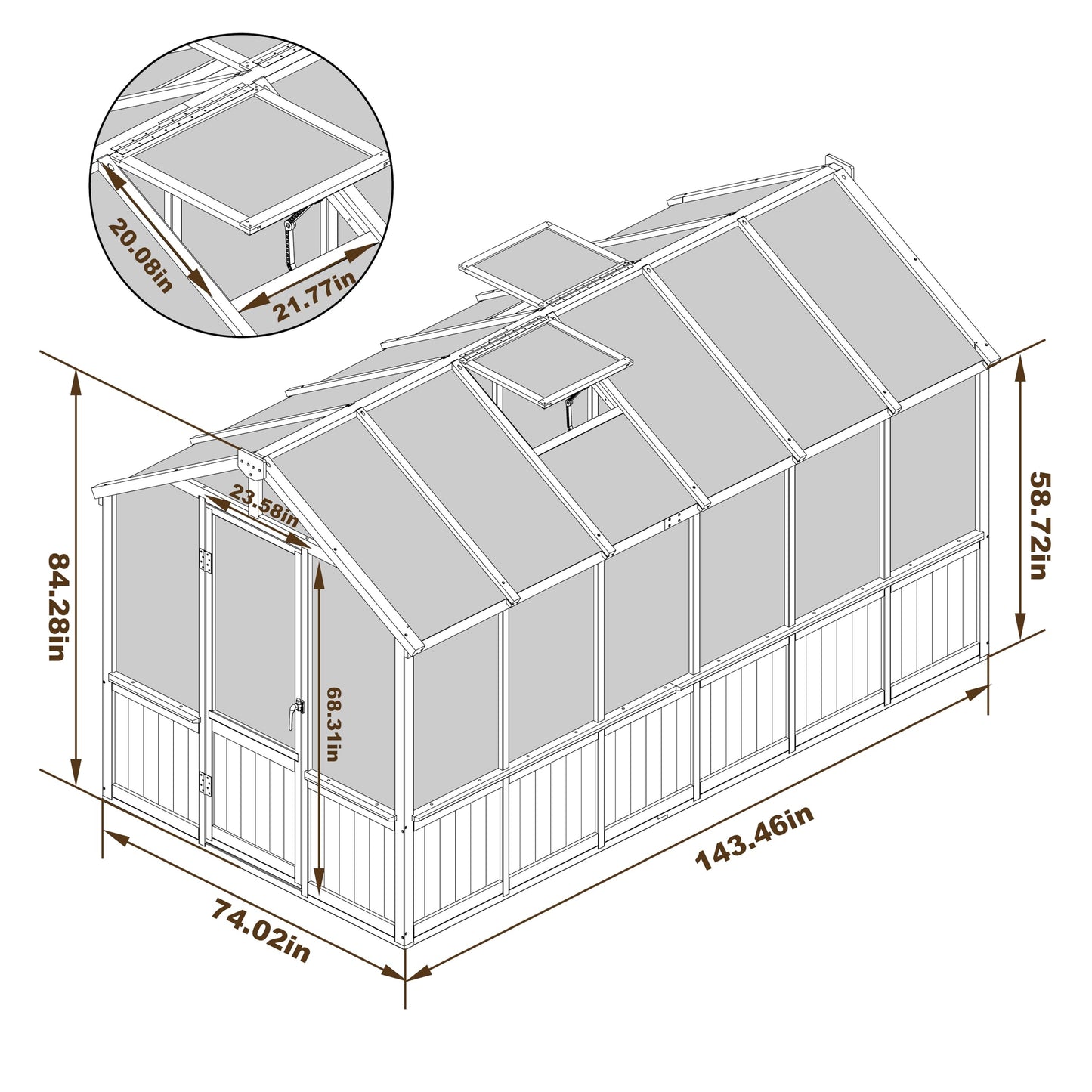 Yardenaler 6x12 FT Greenhouse Kit for Outdoor, Thickened Polycarbonate Panel Wooden Walk-in Green House with Lockable Door and Adjustable Roof Vent, Backyard Garden, Black