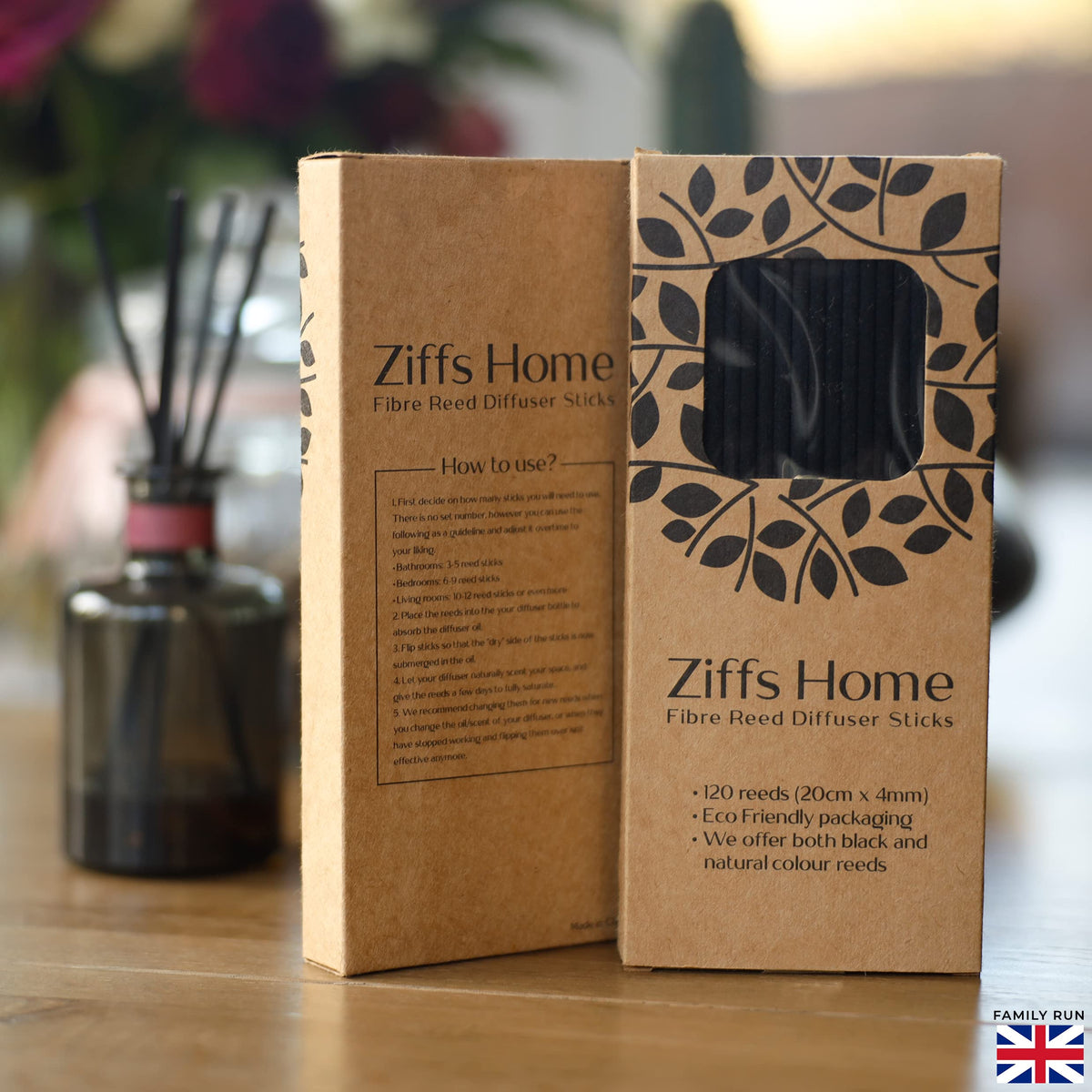 Ziffs Home® 120pcs Black Fibre Reed Diffuser Sticks - 20cm/7.87in x 4mm/0.16in - Thick Reeds Sticks - Fibre Reeds for Diffusers