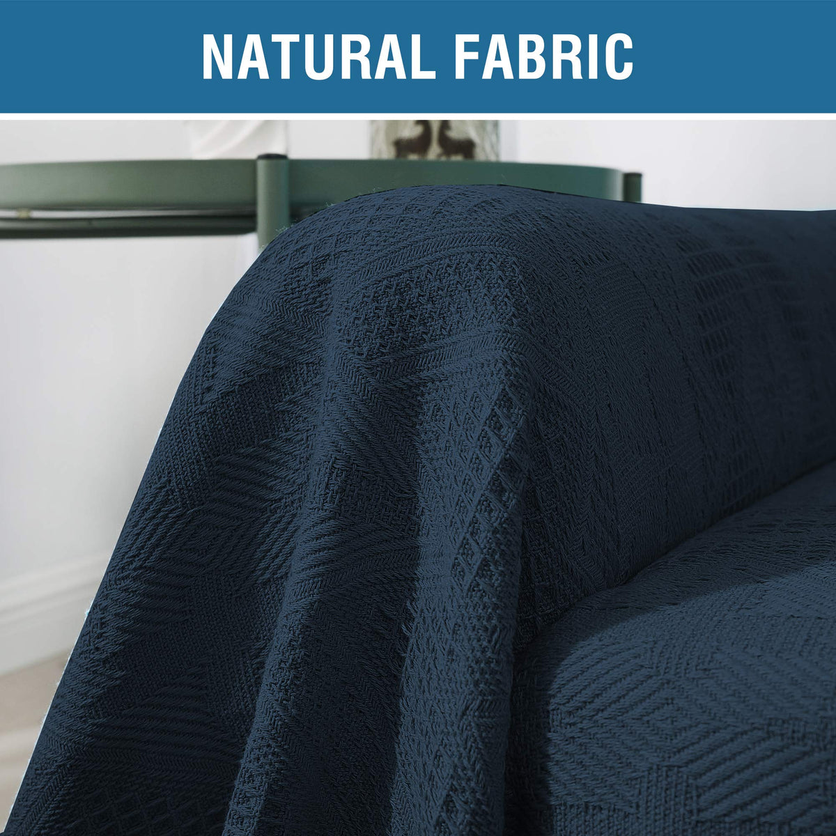 H.VERSAILTEX Cotton Sofa Covers Couch Cover Sofa Slipcover for Most Shape Sofas, Feature Thick Woven Jacquard Seamless with Tassels, Multi-Use Decorative for Couch (Large: 71" x 102", Navy)