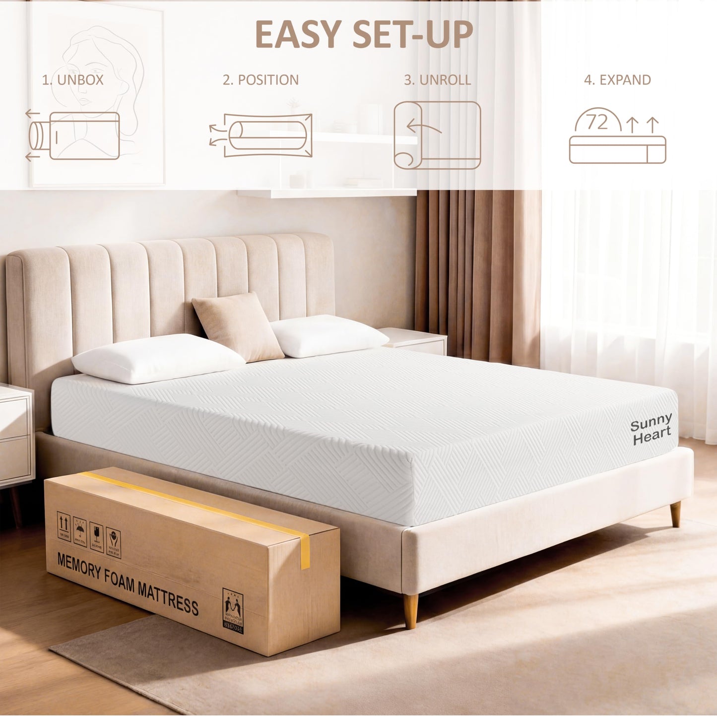 Sunny Heart 10 Inch Short King RV Memory Foam Mattress, Medium Firm Bed Mattress with Breathable and Removable Cover, Pressure & Pain Relief | in a Box | Fiberglass Free | CertiPUR-US Certified