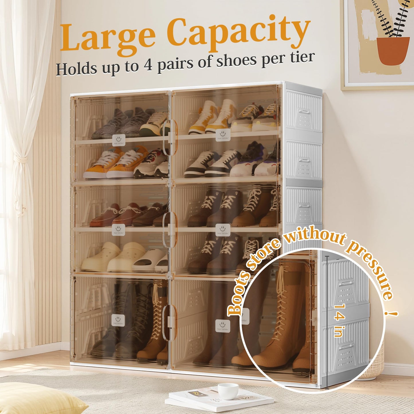 SPIEEK Foldable Shoe Rack Organizer for Entryway with Clear Magnetic Doors - Large Capacity Shoe Cabinet for Boots, Sneakers & All Shoes, Easy Assembly, White 9-Tier 36 Pairs
