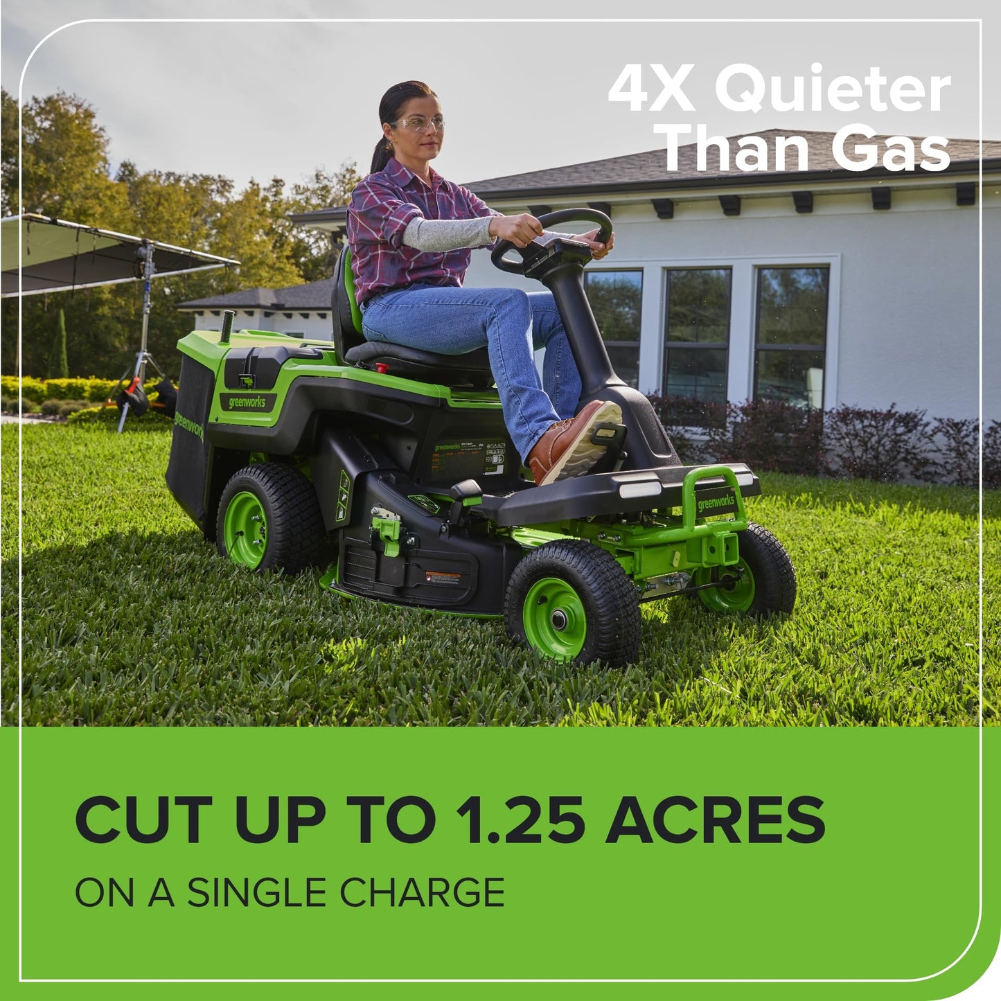 Greenworks 60V 30' Riding Lawn Mower (1.25 Acre, 16 HP Gas Equivalent, 6 MPH, Tow Up to 200 lbs.), (4) 8.0Ah Batteries (1,920 Wh Max) + Turbo Wall Charger