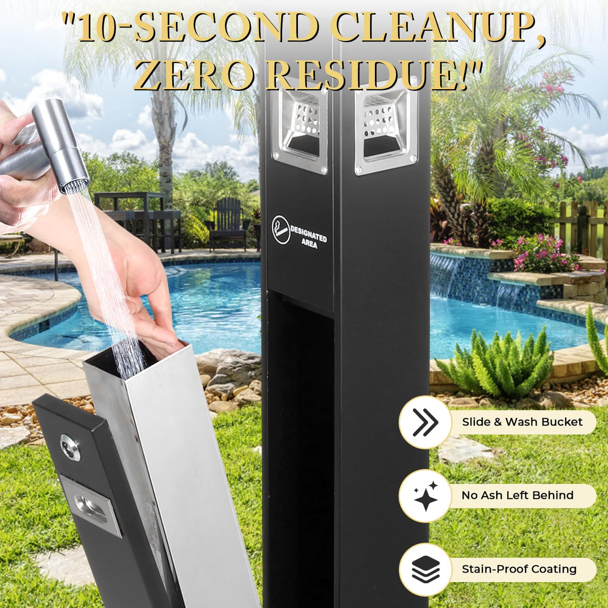 POWLAB Commercial Outdoor Waste Receptacle, 47.6" Stainless Steel, Lockable