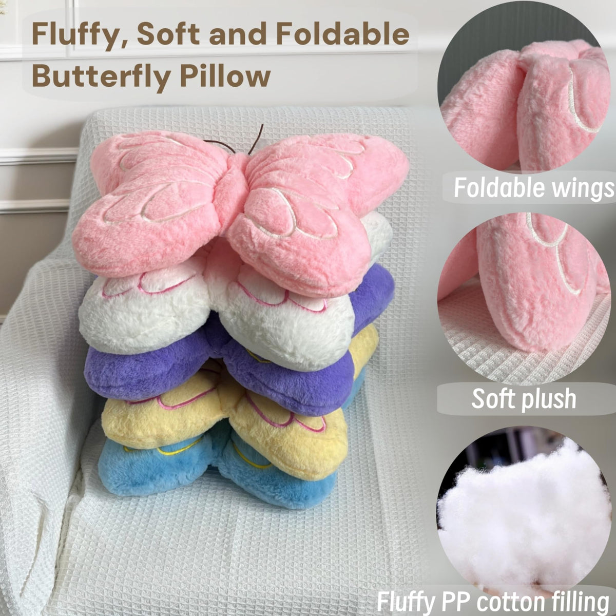 Pink Butterfly Shaped Pillow 16.9" Plush Cute Decorative Throw Pillows