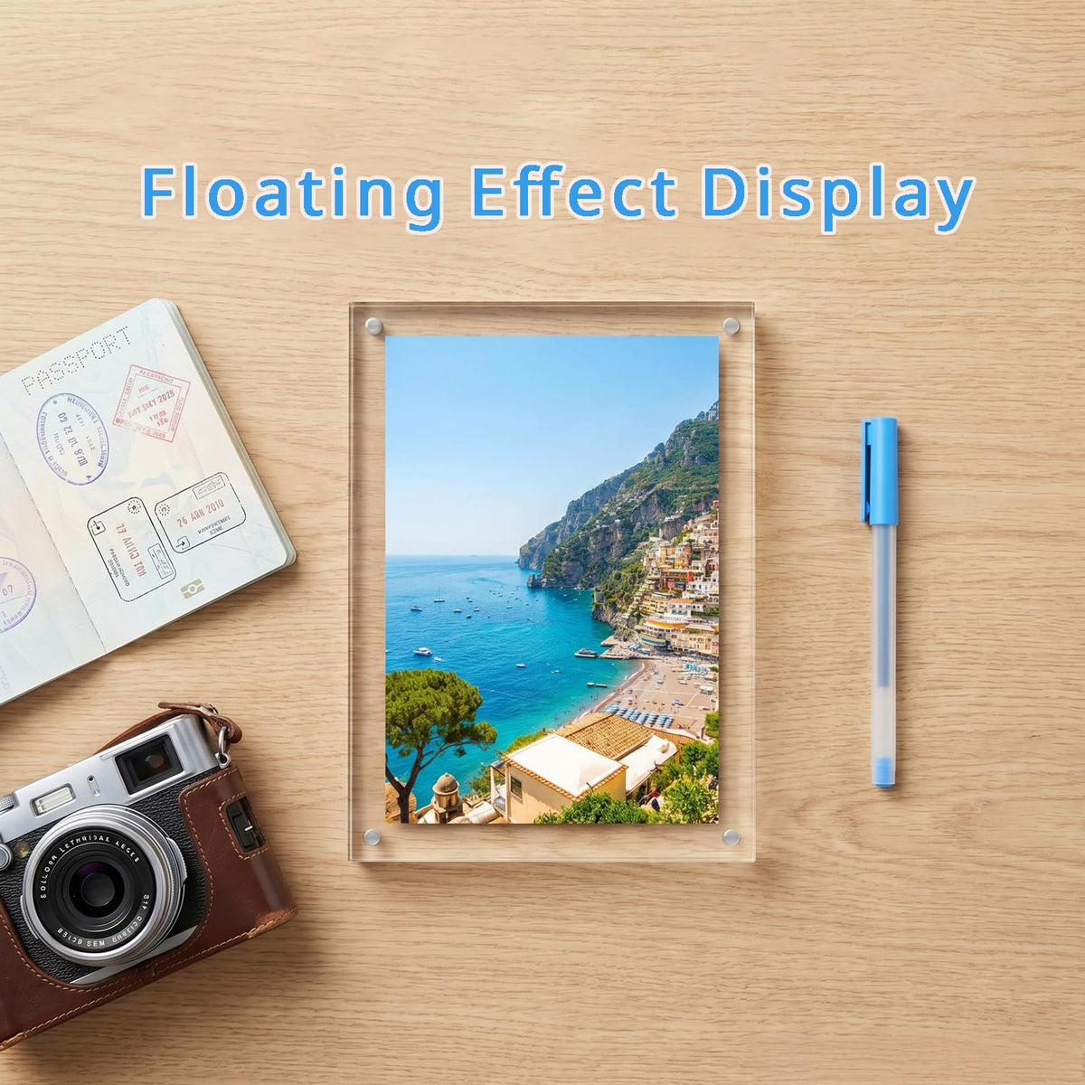 Meetu Acrylic Picture Frame 5x7,Clear Freestanding Double Sided 20mm Thickness Frameless Magnetic Photo Frames Desktop Display with Gift Box Package(5 Pack)