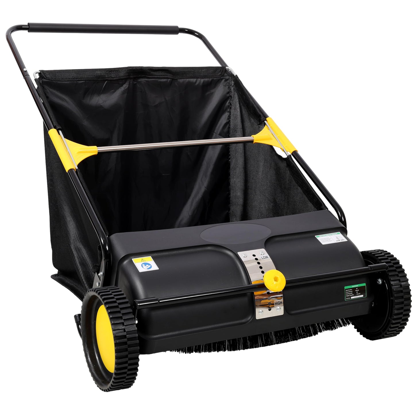 KEIKI 26 Inch Hand Push Lawn Sweeper, Leaf & Grass Collector with Adjustable Brush Height, Pickup Sweeper for Yard Leaf Picker Upper, Large 7 Cu. Ft Hopper Bag Capacity, Easy Assembly, Black