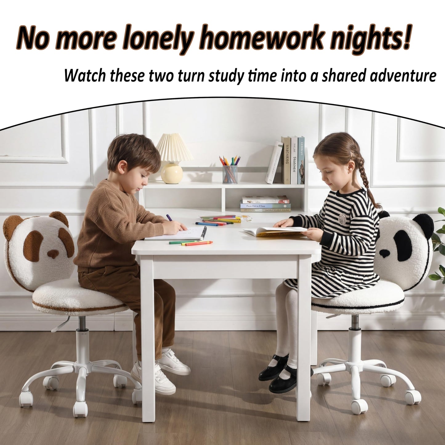 DAYAOUTDOOR Kids Desk Chairs Panda, Desk Chair Comfy for 8-12, Kids Computer Chairs with Wheels, Kid Furniture for Bedroom, Cute Fluffy Office Chairs, Adjustable Ergonomic Study Chair, Brown
