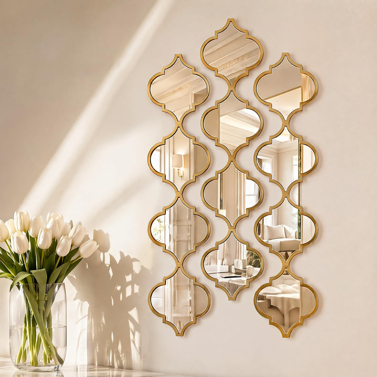 12Pcs Acrylic Mirrors for Wall Decor - Moroccan Wall Stickers Yellow