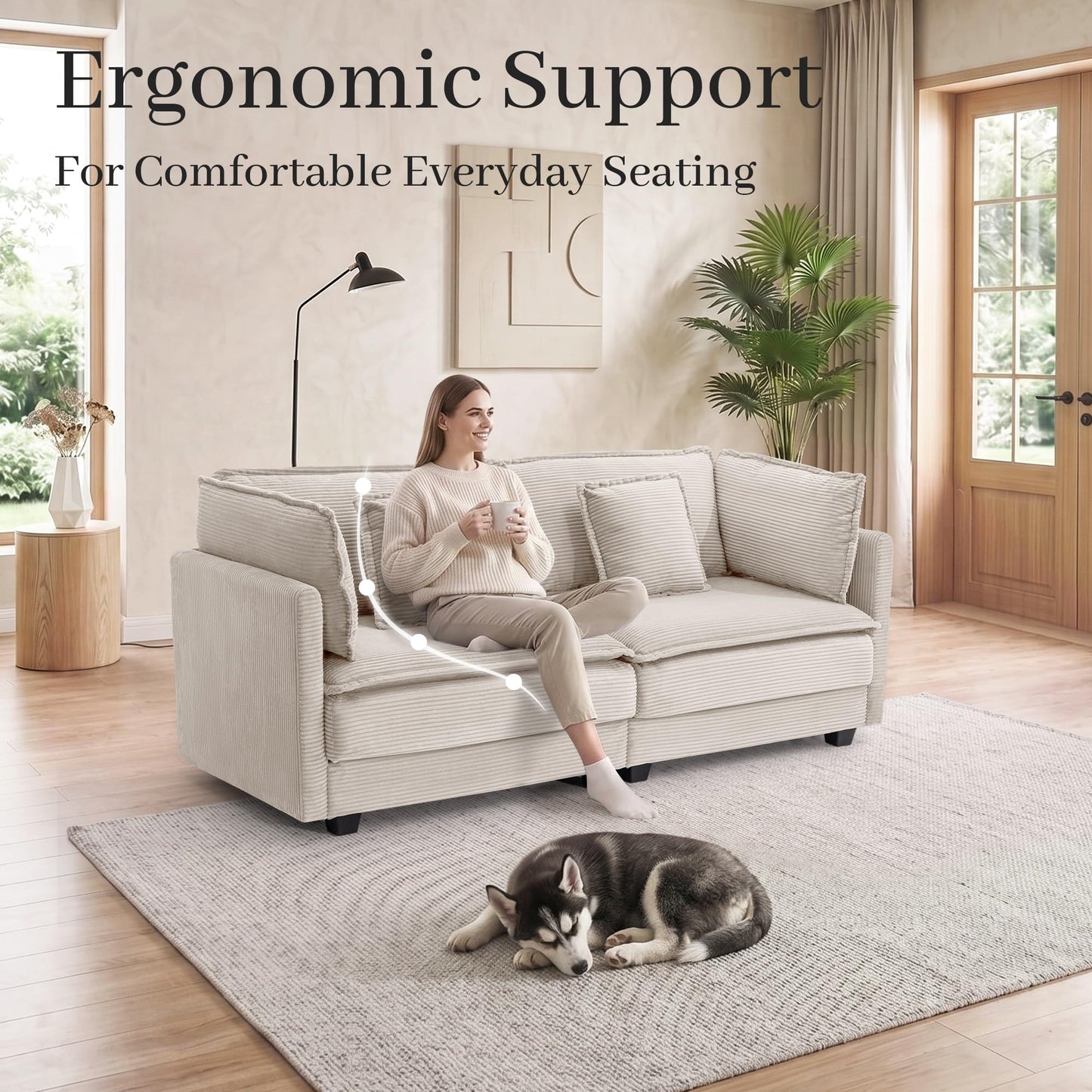 Nestvado 78.4" Corduroy Loveseat Couch, Small 2 Seater Sofa Modern Upholstered Couch for Living Room Apartment Bedroom, Beige