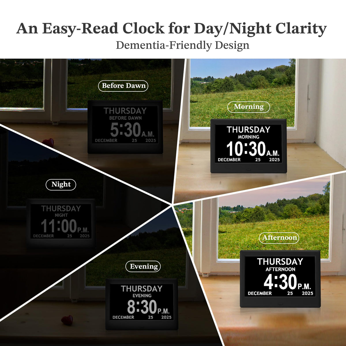 7'' Dementia Clocks for Seniors, Large Display Digital Clock with Date Time