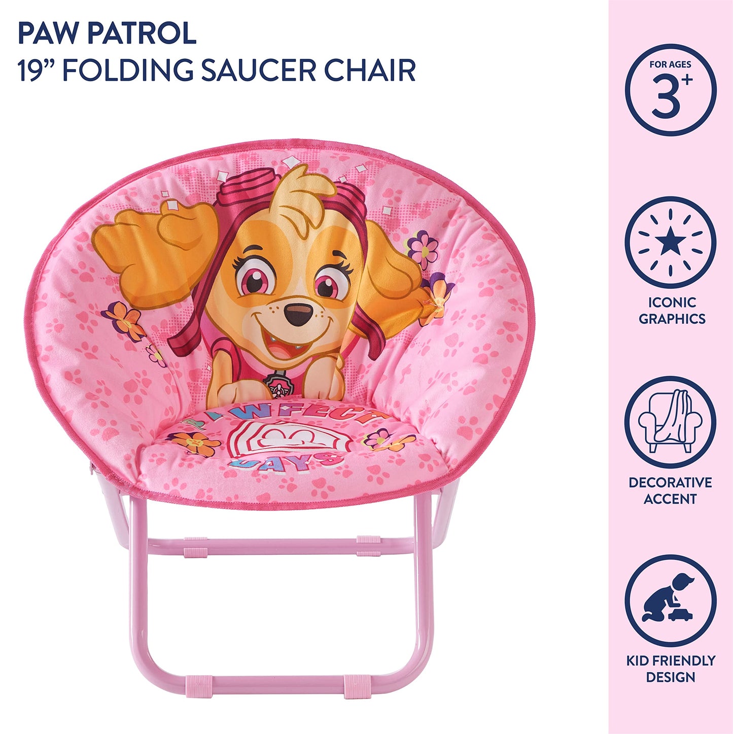 Paw Patrol Skye Toddler 19” Folding Saucer™ Chair with Pink Metal Frame, Ages 3+