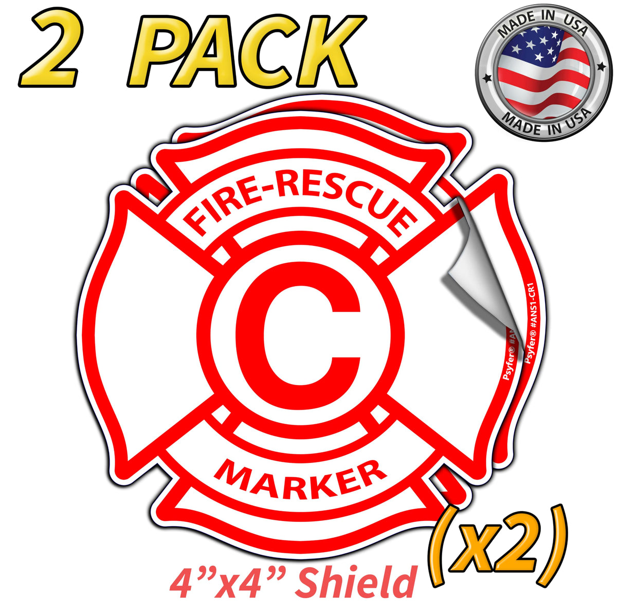 Psyfer® Fire Rescue Marker (C) Child Room Alert Stickers (Fade-Free) 2 Pack [Made in USA]