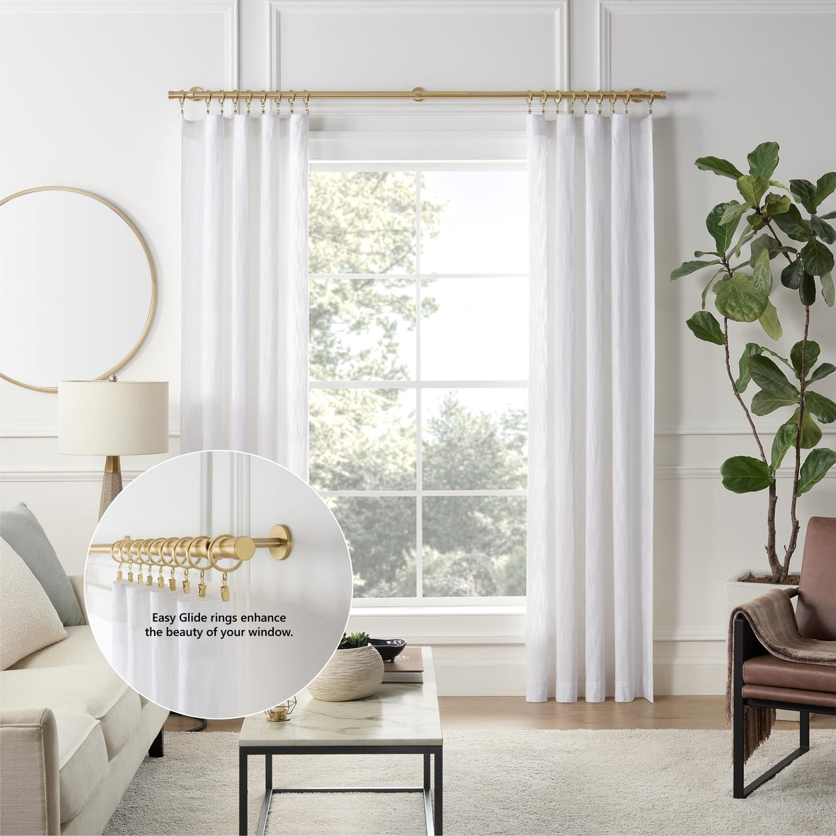 Cambria Designer 2" Brushed Gold Quiet Glide Curtain Rings 18 Pack