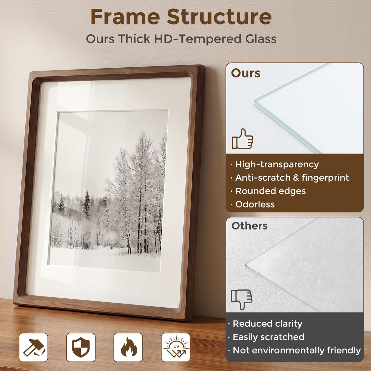 Dreamland 11x14 Picture Frame, USA-Sourced Walnut Wood Photo Frames with HD Tempered Glass, 11 x 14 Wooden Frame Matted to 8 x 10, 11x14 Frames Handcrafted Rounded Corner for Tabletop or Wall Display