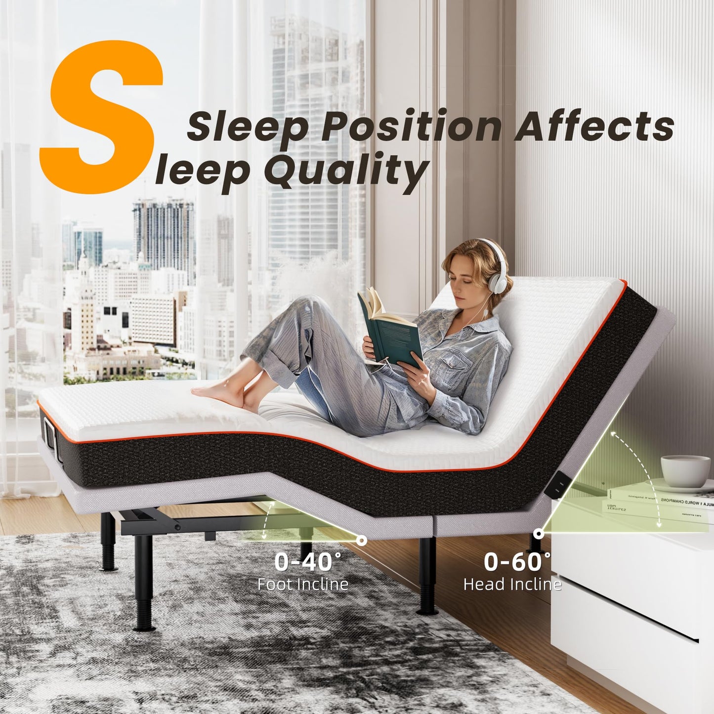 Yireehome Full Adjustable Bed Frame, Wireless Remote, USB Port, Head & Foot Incline, Underbed Lighting, Heavy Duty Electric Platform, Zero Gravity Mode, Quiet Motor, Easy Assembly