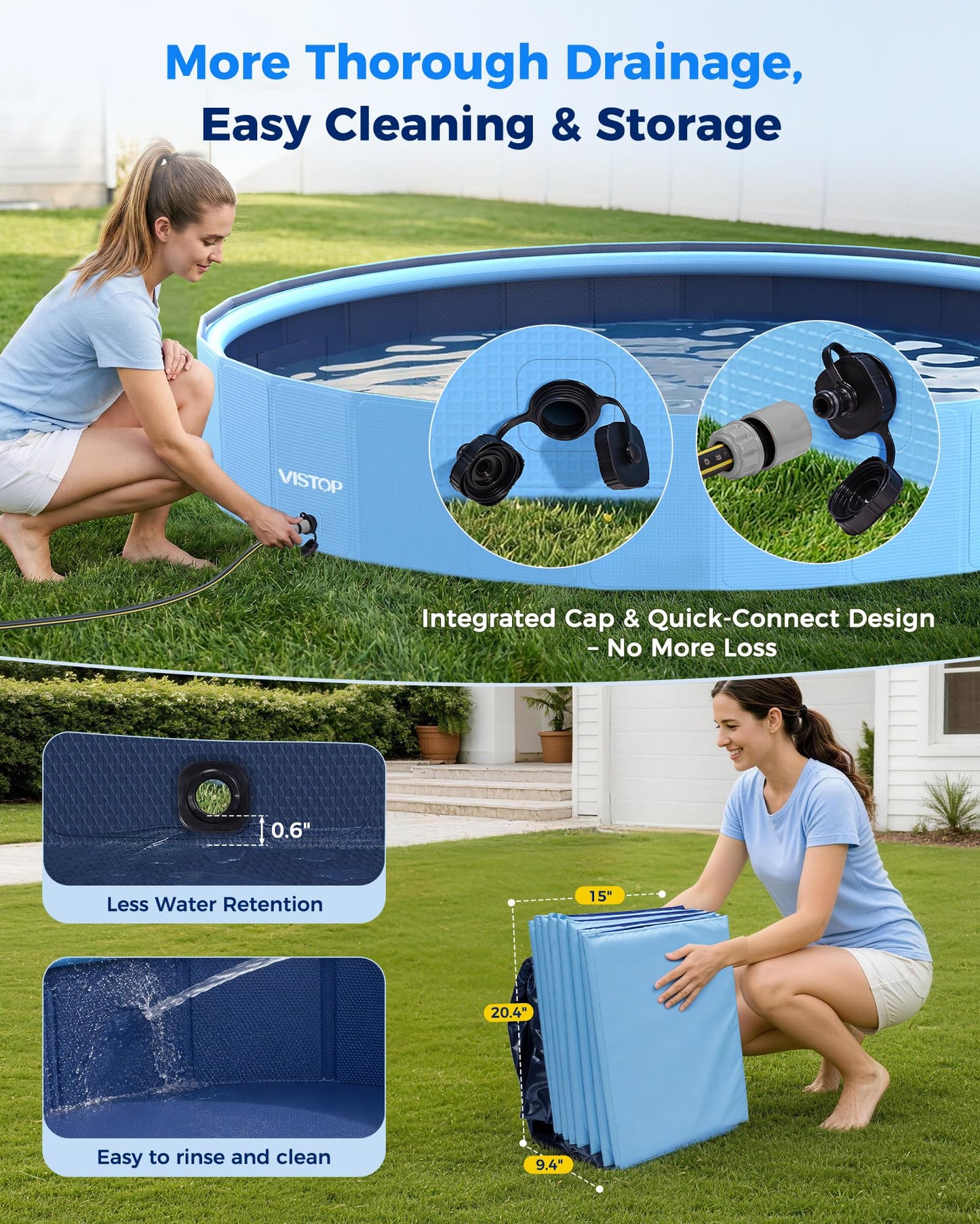 VISTOP 117" Extra Large Dog Pool with Sprinkler, Heavy Duty Foldable Hard Plastic Kiddie Pool, Non-Slip Collapsible Swimming Pool for Dogs, Kids & Pets, Portable Outdoor Backyard Water Play Tub