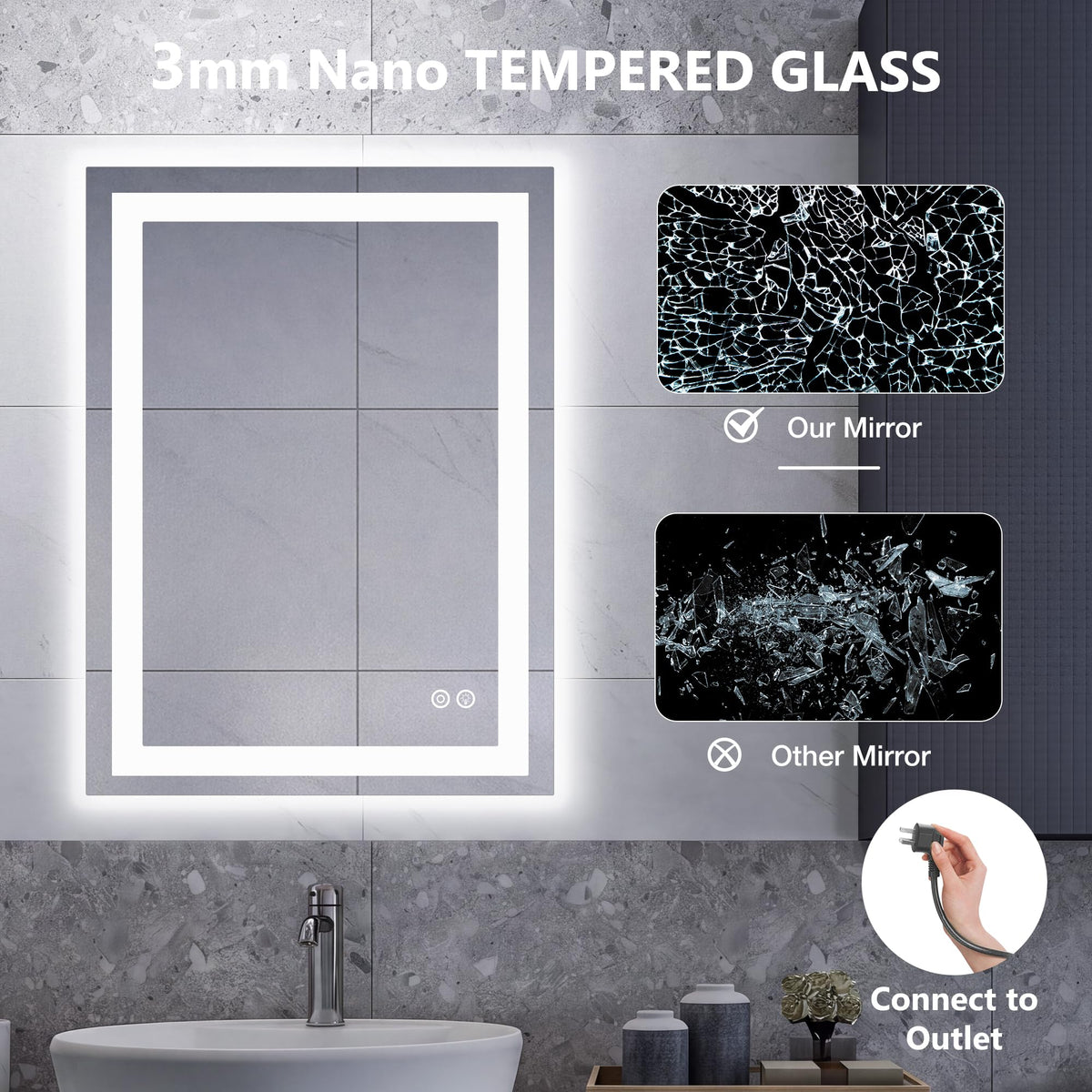 DUMOS 24.1"x32.1" LED Bathroom Mirror, Bathroom Vanity Mirror