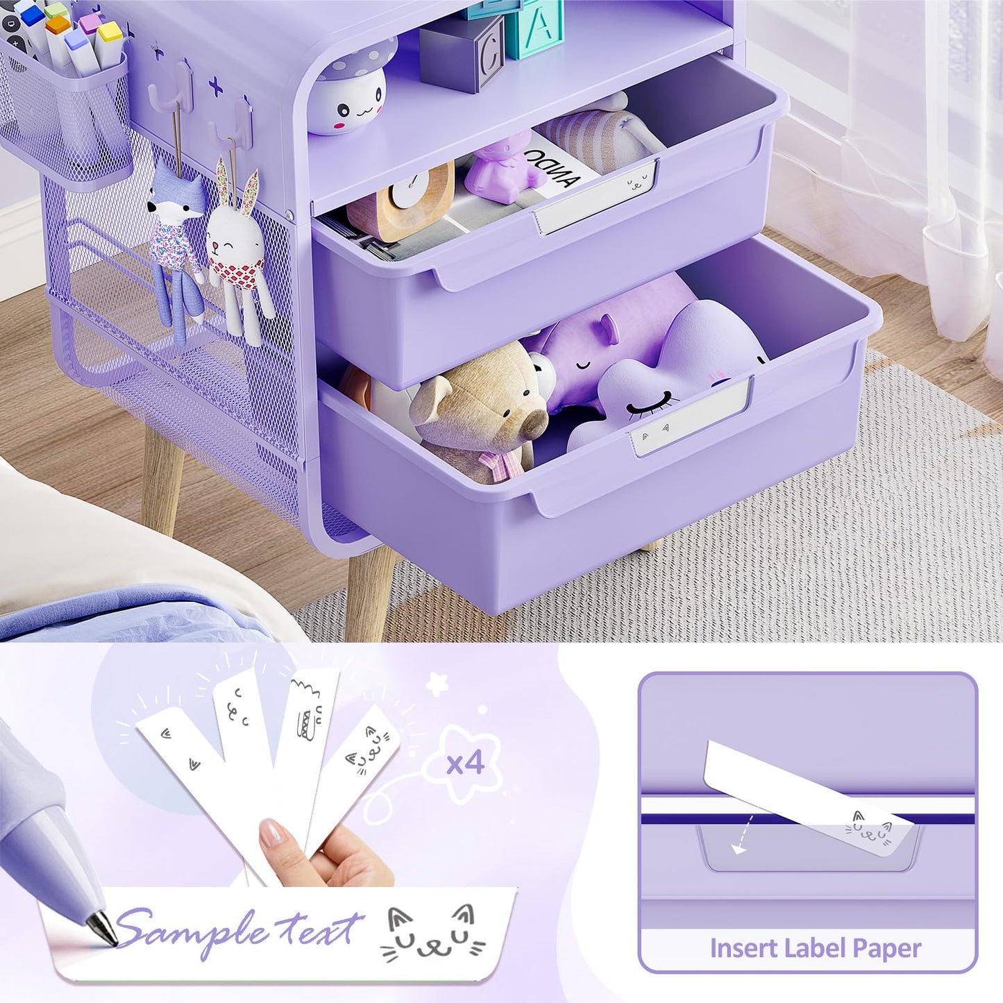 SYKIARIOL Kids Nightstand,Girls Bedside Table,Night Side Table,Kids Night Stand,End Tables Bedroom,Purple Cute Nightstand with Storage Drawer for Girls