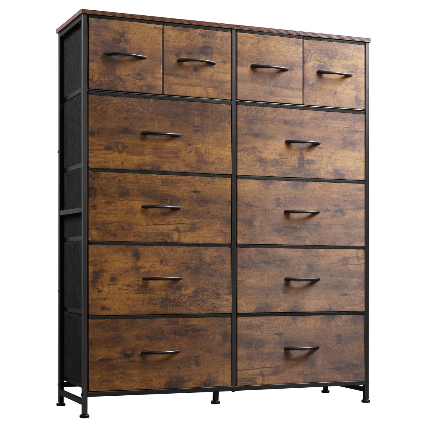 WLIVE Tall Dresser for Bedroom with 12 Drawers, Dressers & Chests of Drawers, Fabric Dressers for Closet, Storage Dresser Organizer with Steel Frame, Wood Top, Rustic Brown Wood Grain Print