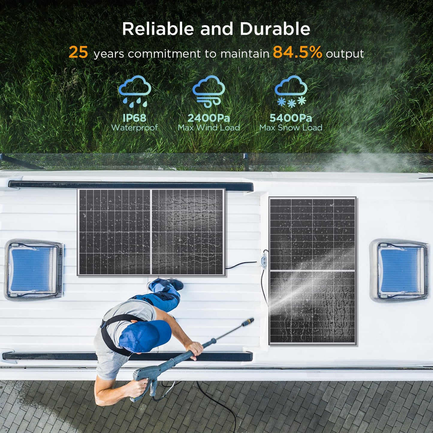 Callsun N-Type 16BB 400W Bifacial Solar Panel, 2Pcs 200 Watt Solar Panel 12V, 25% High Efficiency, Dual-Module Parallel Anti-Shade Design, for RV Van Marine Home Rooftop Off-Grid Systems