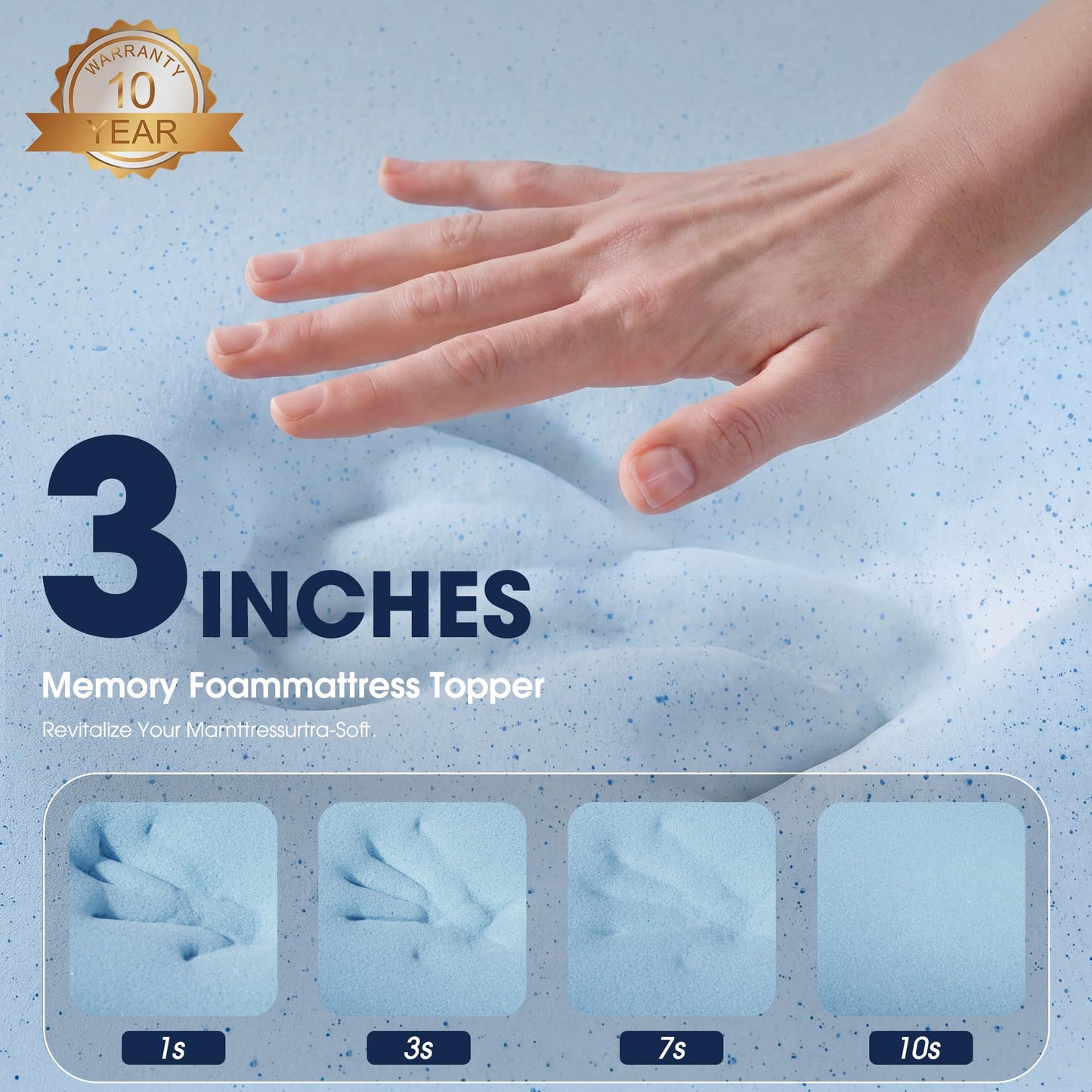 VALUXE 3 Inch Gel Memory Foam Mattress Topper King Size High Density Cooling Pad Pressure Relief Bed Topper (with Removable & Bamboo Cover)