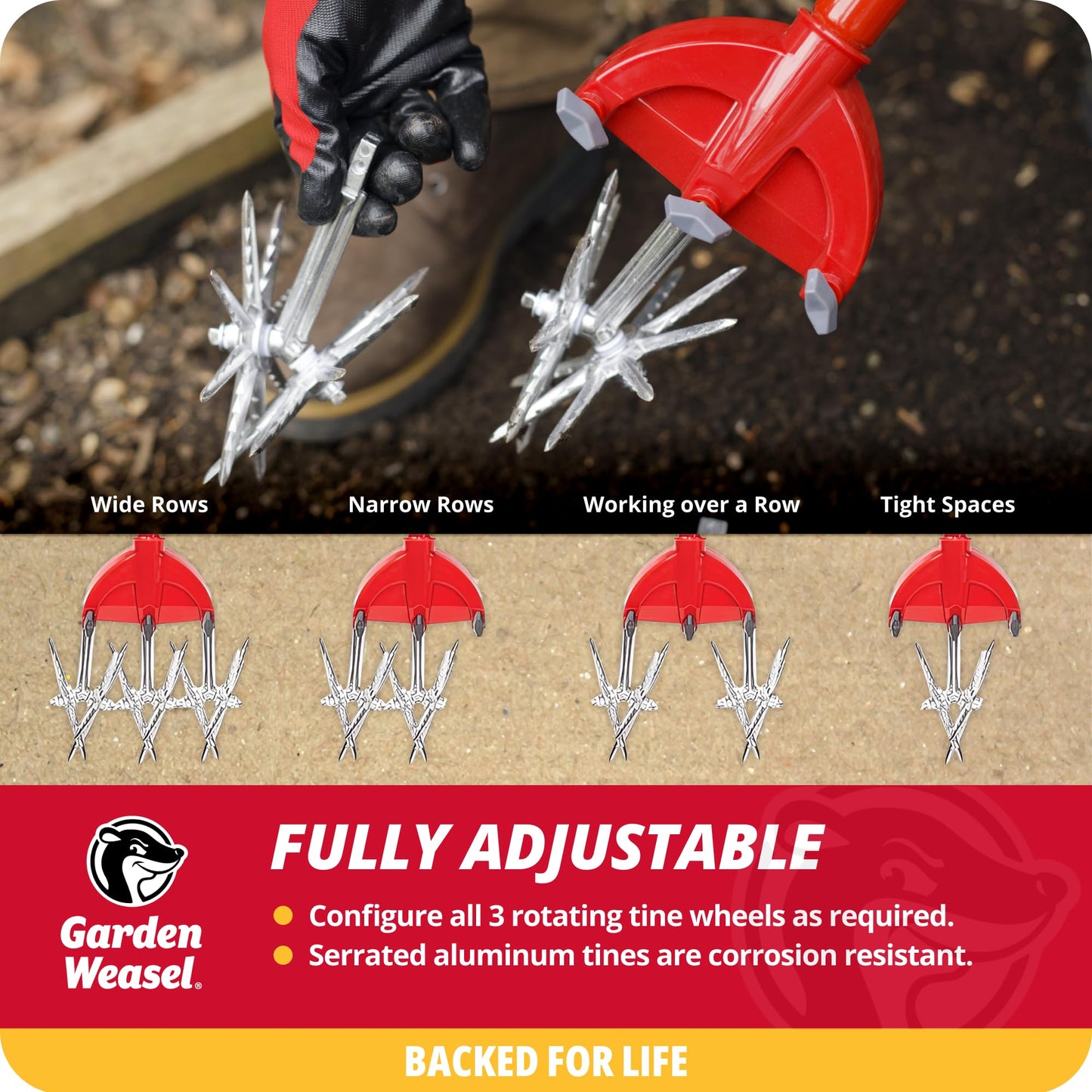 Garden Weasel Rotary Cultivator & Hand Tiller - 2-in-1 | Aerate, Weed, Cultivate, Plant, Reseed | Lawn Reseeding Garden Tool, Garden Soil Loosener | 91206 Gift for Dad, Idea