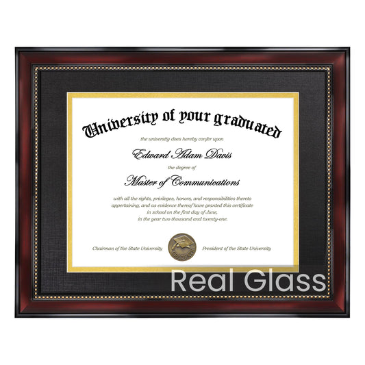 upsimples Diploma Frame 11x14 with HD Glass, Wood Grain with Gold Beading