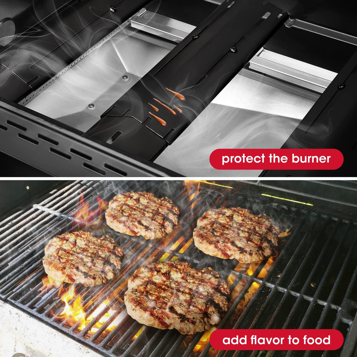 Unicook 4 Pack Heavy Duty Grill Heat Plate Replacement Parts, Adjustable Length from 11.75" to 21" with 3.75" W, Porcelain Steel Burner Cover, Heat Tent, Flavorizer Bar, Flame Tamer for Gas Grill