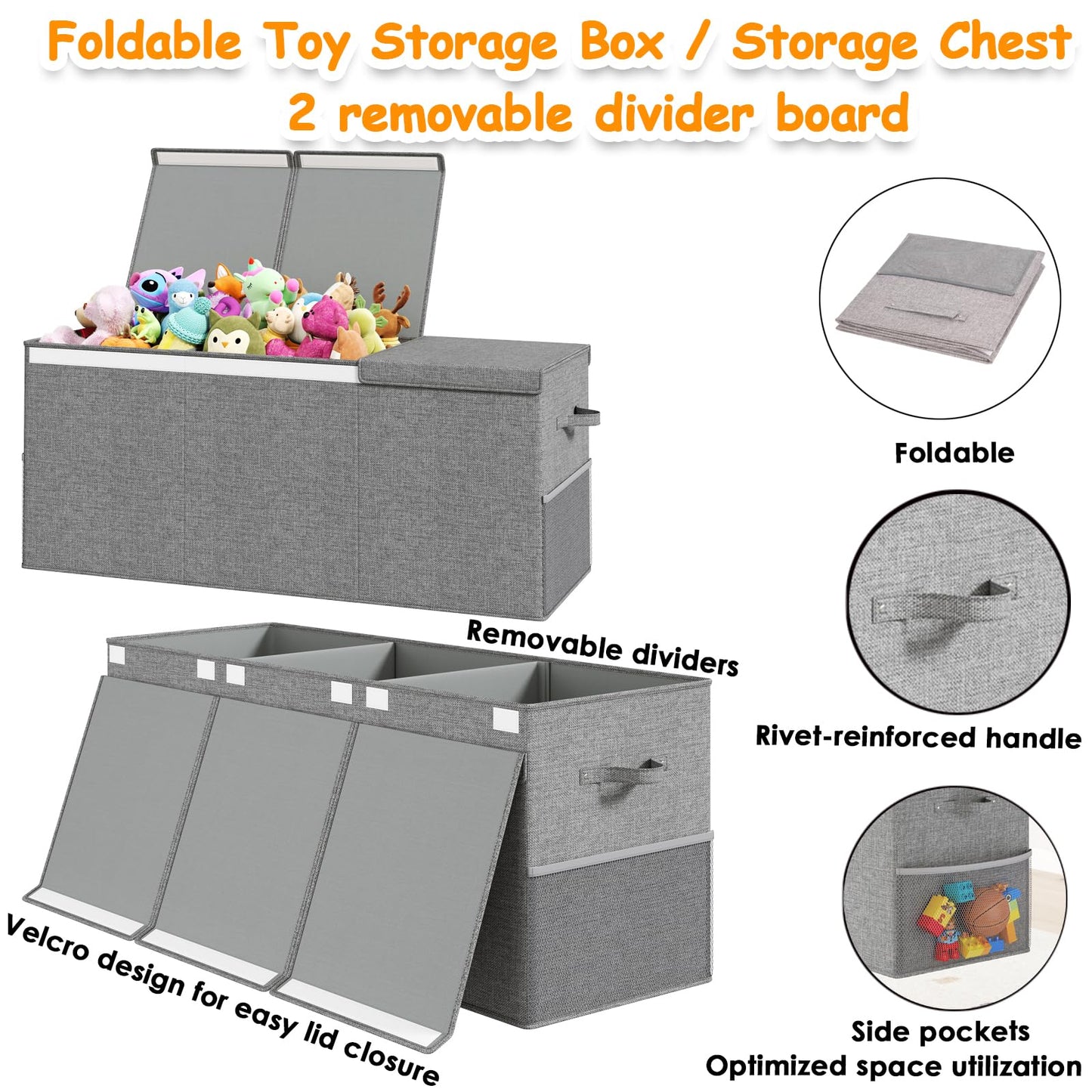 Fineonly Extra Large Toy Box Chest with Lid, Kids Toy Storage Organizer for Boys Girls, Big Toy Bin Basket Extra Large Toy Storage Box for Living Room Playroom Nursery (40" x14" x16")