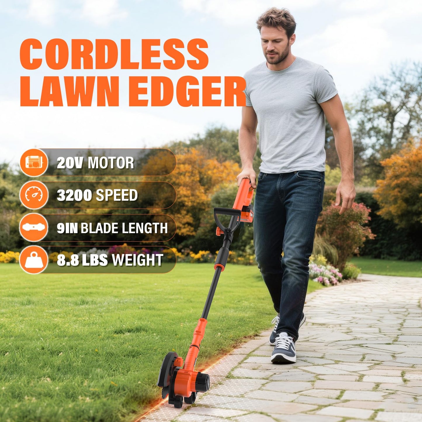 Maxlander Lawn Edger, 9'' Edger Cordless Lawn Tool with 3-Position Blade Depth for Landscaping, Electric Battery-Powered Edger for Driveways, Sidewalk (4.0Ah Battery, Quick Charger & Cover Included)