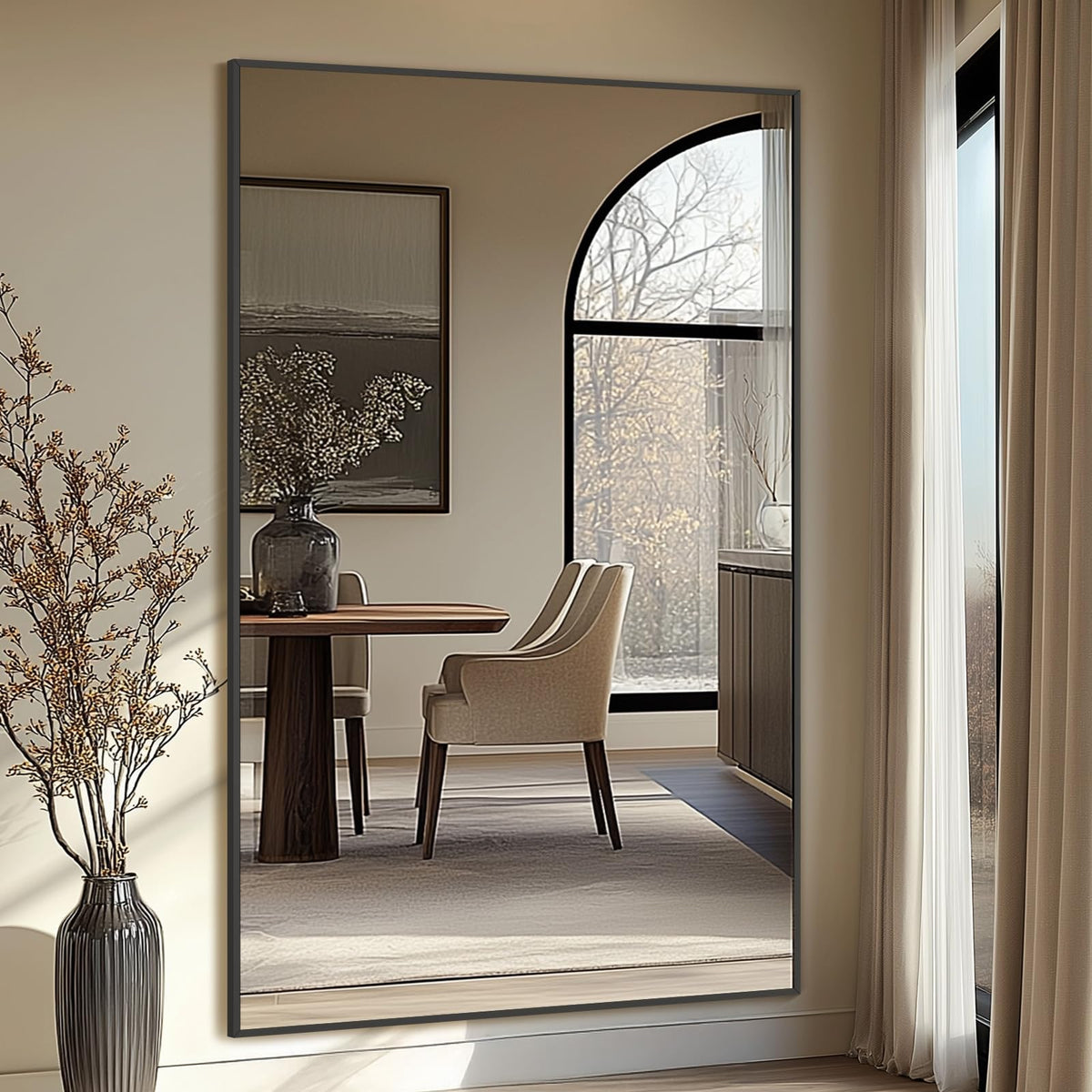 Mirrorons 72"x44" Black Full Length Mirror, Large Floor Mirror with Stand