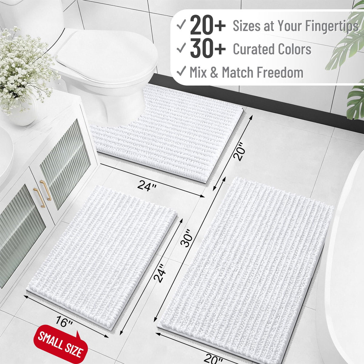 OLANLY Large Bathroom Rugs 70x46, Thick Soft Absorbent Chenille Bath Rugs