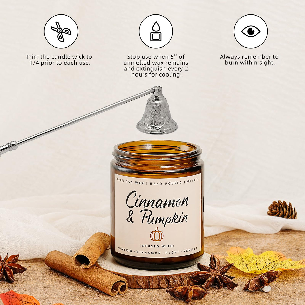 Auelife Fall Candle Set | 4 Pack Scented Candles for Home - Candle Gifts for Women Men, Soy Candles Home Scented | Autumn Fragrance of - Apple Pie/Cinnamon/Harvest/Wreath