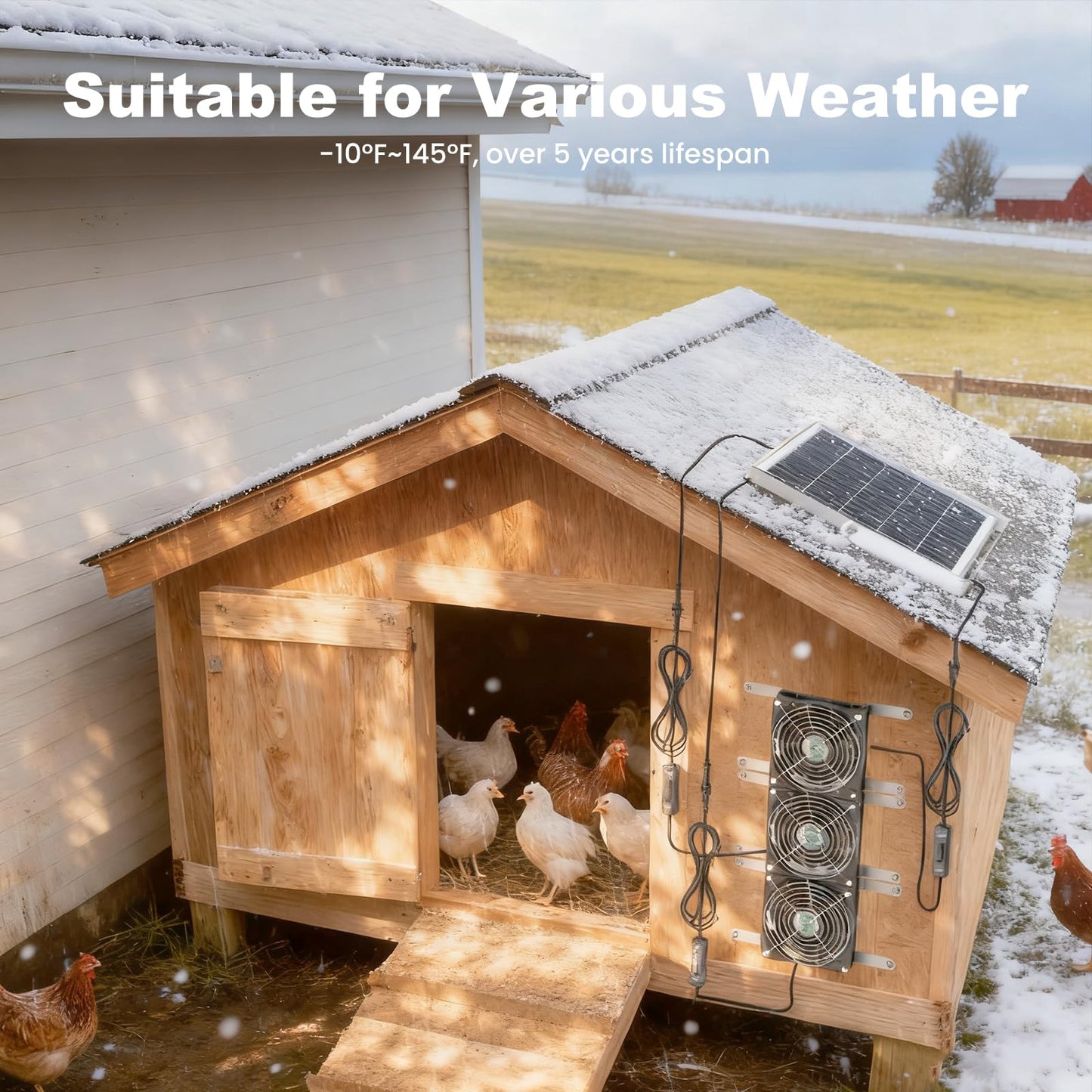 ZIZIWIN Solar Chicken Coop Fan 3 Kit, 25W Solar Powered Greenhouse Fan Outdoor Waterproof, Solar Exhaust & Intake Fans, Strong Airflow for Shed Dog House Circulation Ventilation Cooling, No Battery