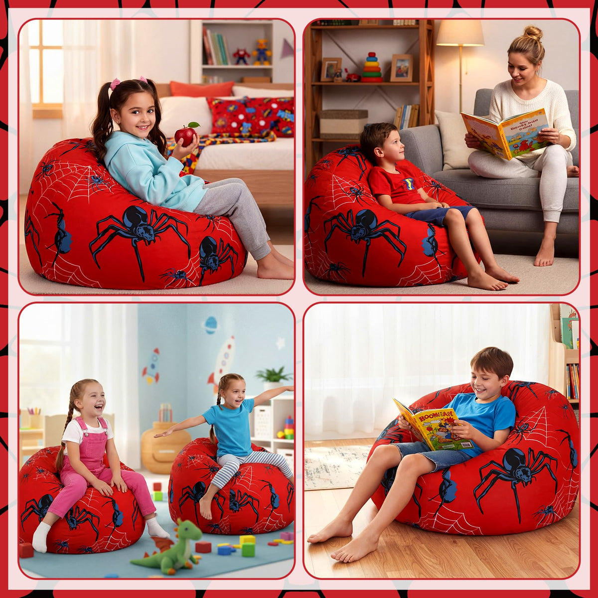 Boao Stuffed Animal Storage Bean Bag Cover (1, Spider, 27 Inches)