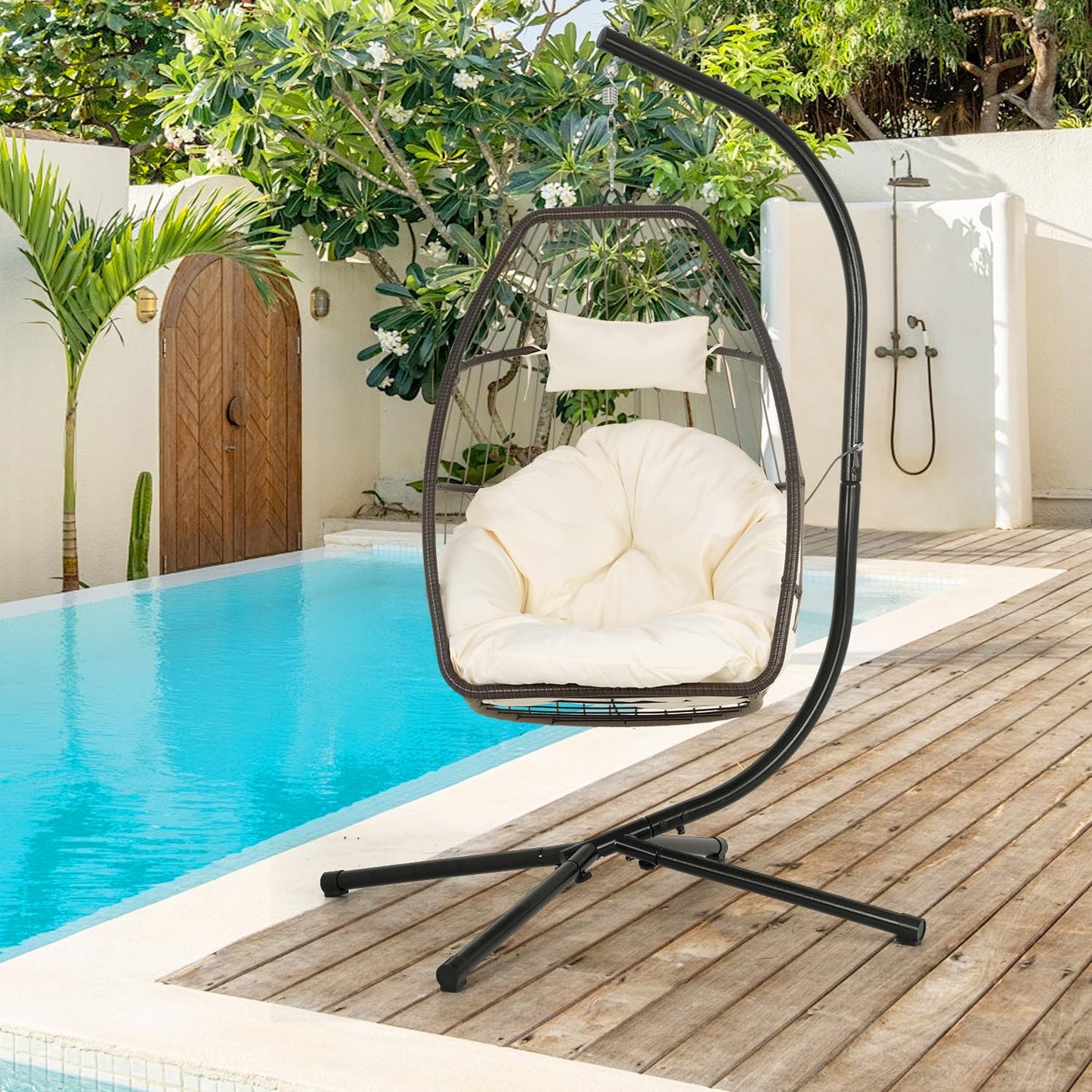 FDW Hammock Chair Stand, Outdoor Solid Steel Heavy Duty Construction for Hanging Hammock, Hanging Stand Max Load 400 LBS Air Porch Swing - 360 Degree Rotation