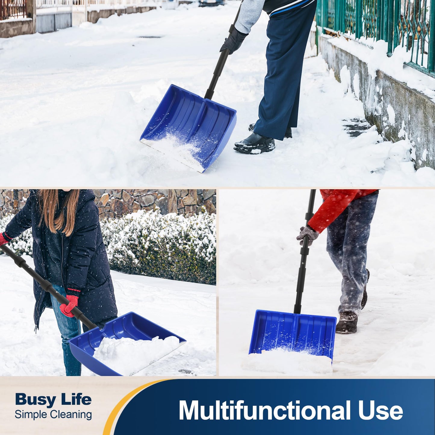 Yocada Snow Shovel for Driveway Home Garage Snow Removal 55 inch Long with D-Grip Handle Aluminum Strip Large Capacity Shovel for Garden Car Camping Outdoor