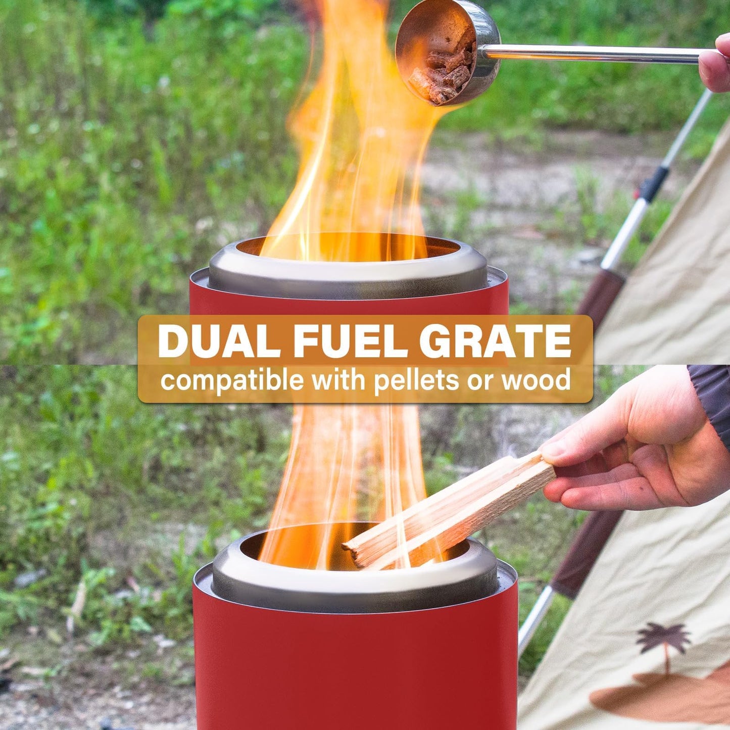 HGD 9.6 x 7.1 in Small Tabletop Fire Pit, Portable Mini Smokeless Table Top Firepit, Low Smoke Camping Stove for Outdoor & Patio, Fueled by Pellets or Wood, with Travel Bag, Stainless Steel, Red