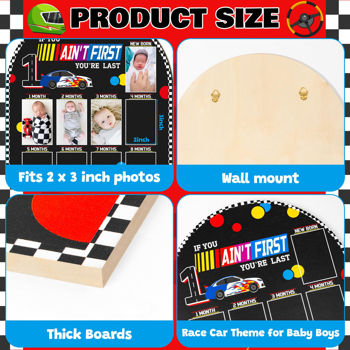 Z1juce Racing 1st My First Year Photo Frame Board for Baby Boys