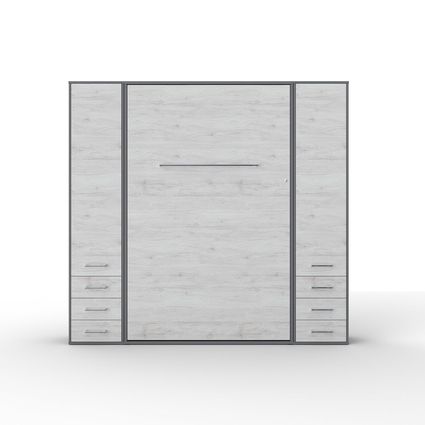 MaximaHouse Contempo Vertical Wall Bed, Full XL Size with 2 cabinets (Grey/White Monaco)