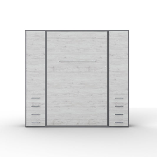 MaximaHouse Contempo Vertical Wall Bed, Full XL Size with 2 cabinets (Grey/White Monaco)