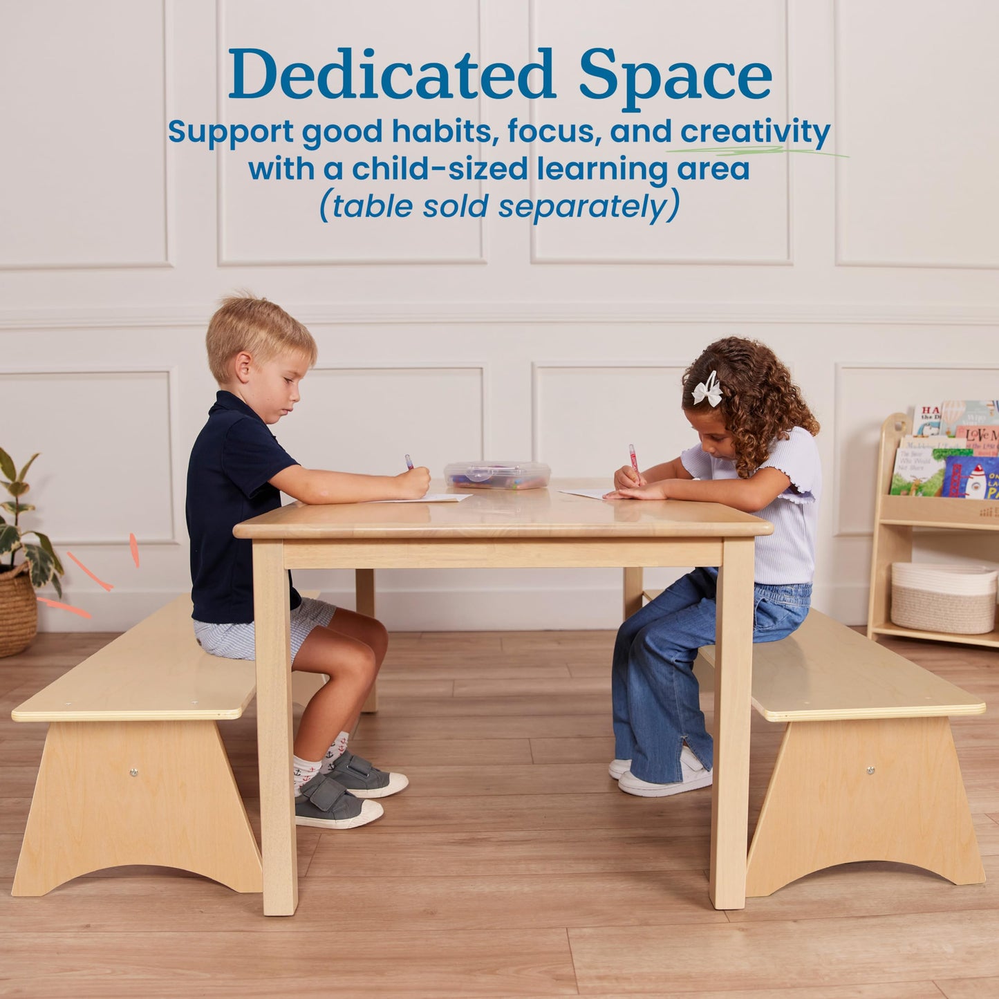 ECR4Kids Wooden Kiddo Classroom Bench, 12in Seat Height, Childrens Furniture, Natural