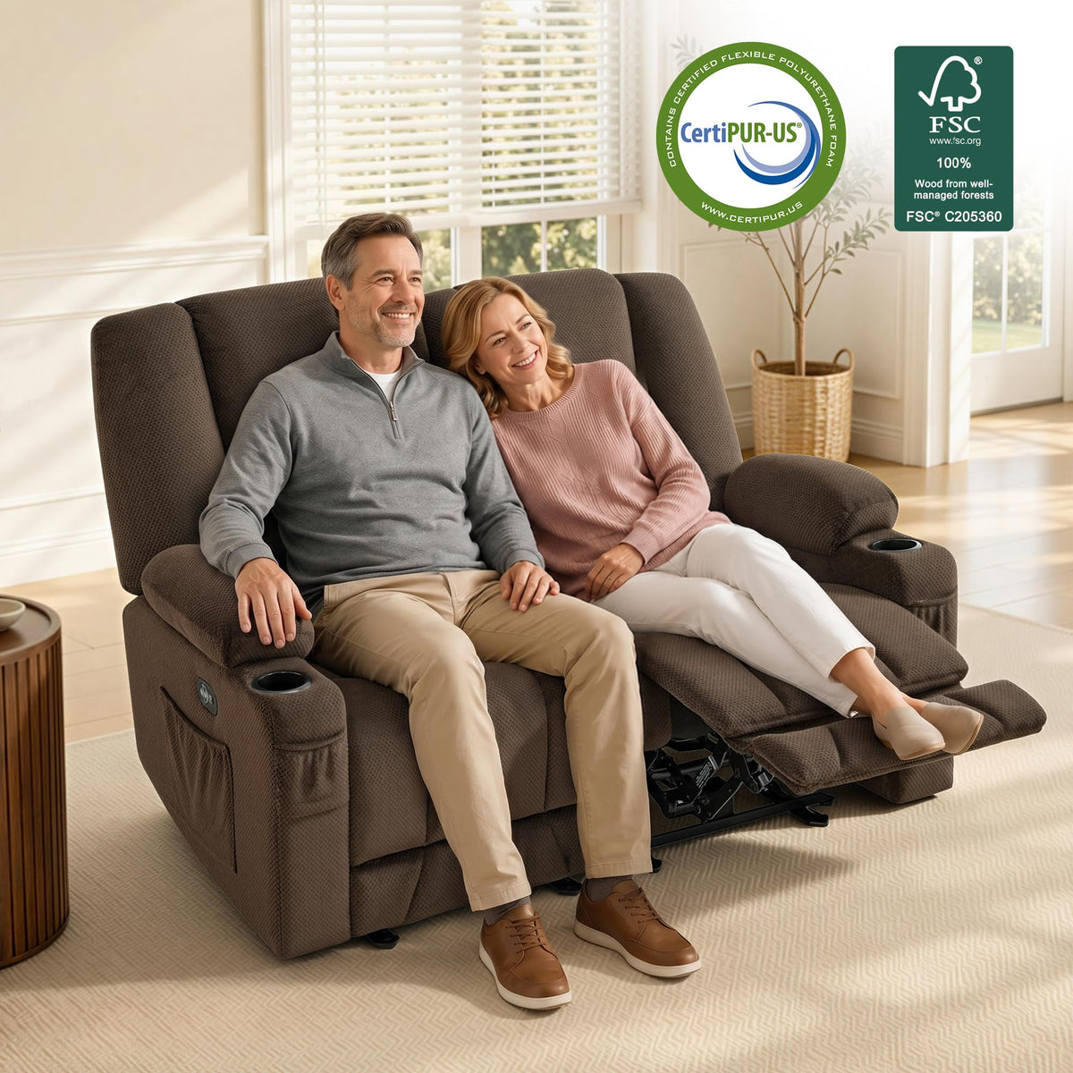 MCombo 57 in Power Reclining Loveseat with Massage and Heat 6034M1 (Brown)