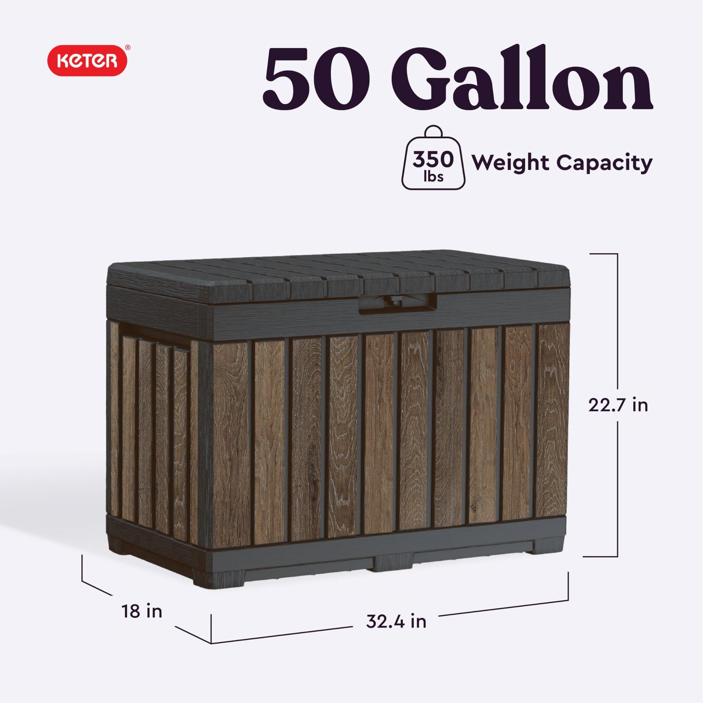 Keter Signature Everwood 50 Gallon Resin Deck Box-Organization and Storage for Patio Cushions, Throw Pillows and Garden Tools, Walnut