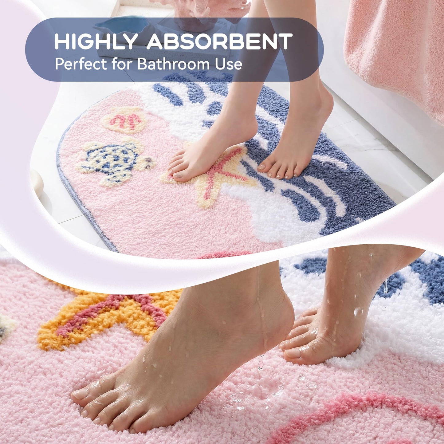 TRUEDAYS Beach Bath Mat - Soft Absorbent Non Slip Bath Mat, Cute Ocean Coastal Bathroom Decor Rug, Fun Bath Rugs for Bathroom Bedroom Decor 30x20 Inches