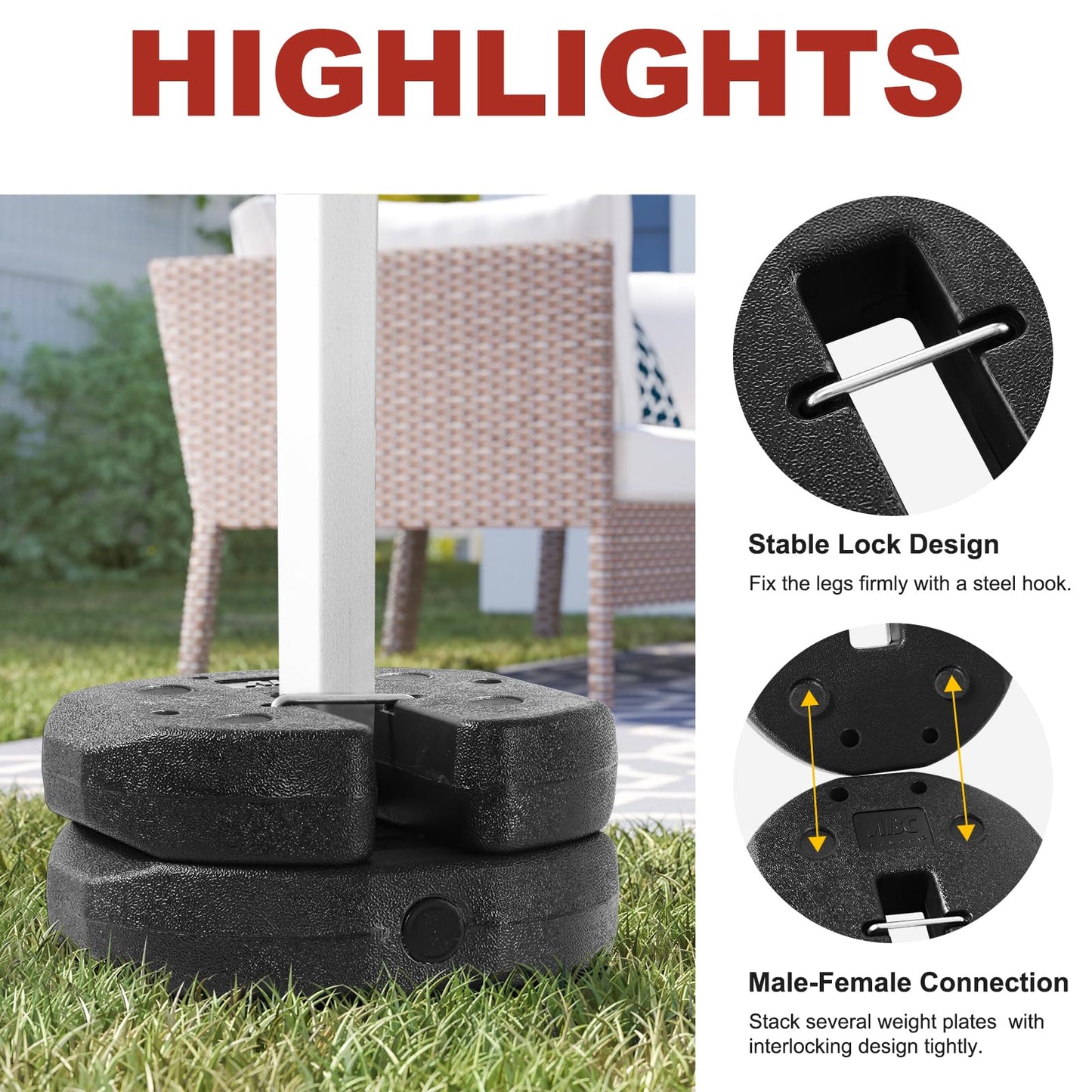 ABCCANOPY Easy Canopy Weights with Lock Design for Wind Resistance, No Sliding, Stably Secure Tents, Canopies, and Umbrellas at Outdoor Events, 4Pack (27LB)