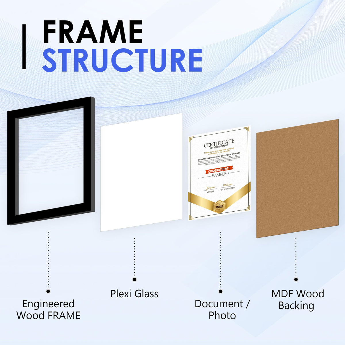 FIXSMITH 8.5x11 Diploma Frame, Black Picture Frames with Clear Plexiglass, 2 Pack Certificate Frames for Wall Display, 8.5x11 Document Frame, High School Diploma Frame