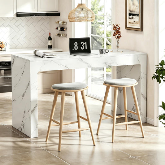 Miereirl 55” Bar Table，Modern Counter Height Pub Table, Long Bar Dining Table with Faux Marble Tabletop，Rectangular Home Bar Unit for 4-6 People, Kitchen, Living Room, Bar, Faux Marble