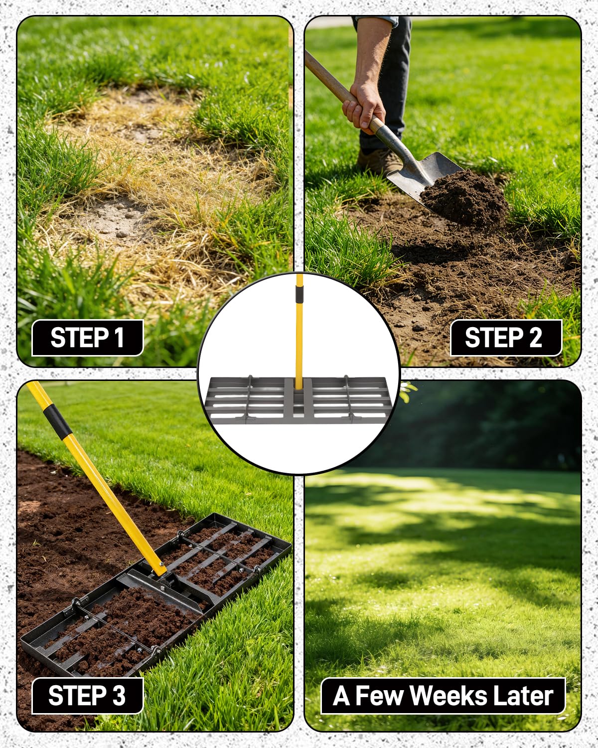 Joyhalo Lawn Leveling Rake, 36 Inch Yard Lawn Leveling for Soil with 78" Adjustable Steel Handle, Heavy Duty Effort Saving Landscape Lawn Leveler for Yard Garden Golf Course Soil Sand Dirt Grass